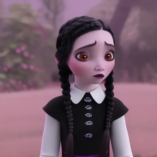 Wednesday Addams, Wednesday with braids standing with her arms crossed, dark, soft goth lip, hyper detail, octane render, unreal engine 5, photorealistic, 8k resulation