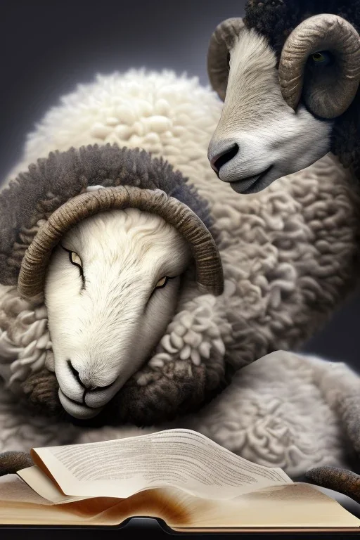 one black sheep reads a book on other site white sheep herd sleep