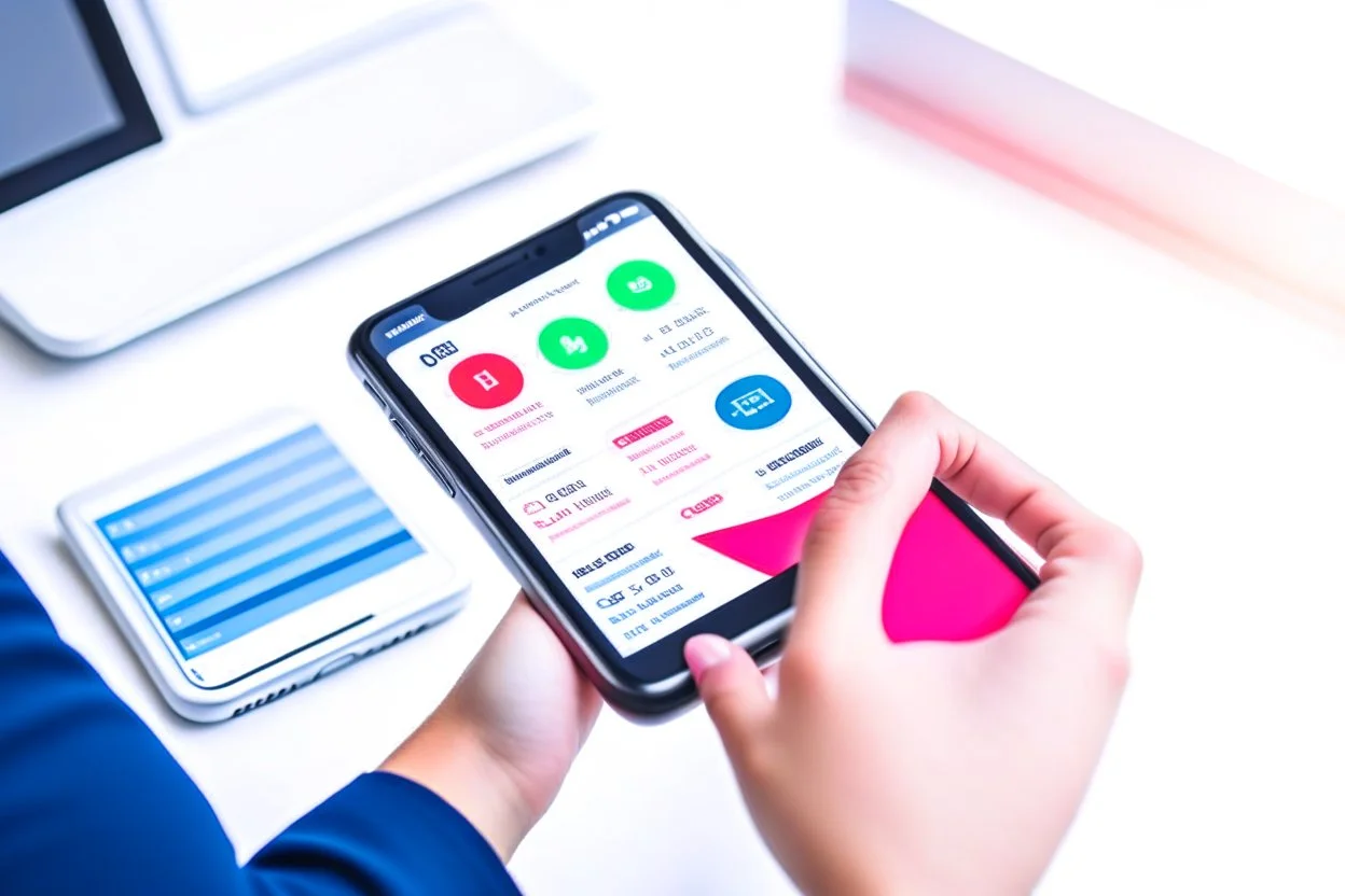 The photo depicts a person using a smart app on their smartphone to organize their tasks and appointments in an organized and efficient manner. The modern photography shows the attractive design of the app that helps the user manage their daily life and achieve their goals. The photo points to the importance of leveraging technology and smart tools in personal organization and facilitating one's life.