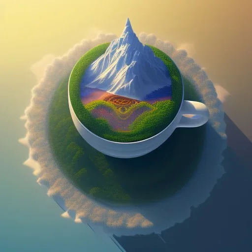 100mm photo of isometric floating island in the sky, surreal coffee bean, intricate, high detail, behance, microworlds smooth, macro sharp focus, centered