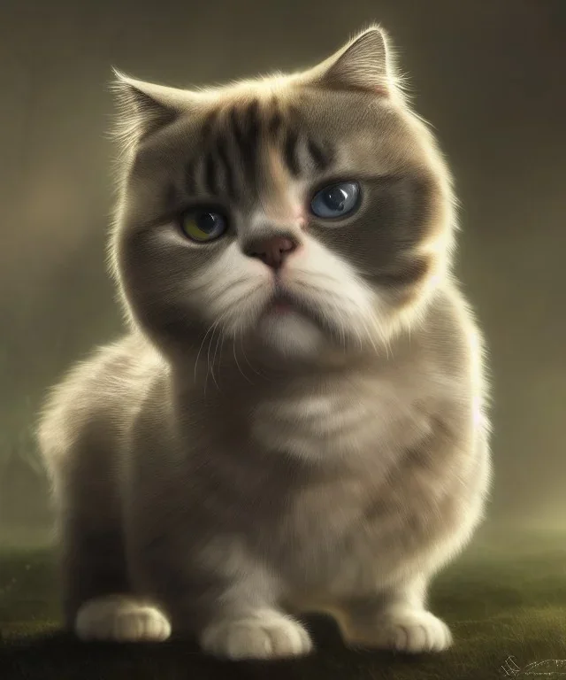 digital painting artwork of realistic scottish fold cat, highly detailed epic cinematic concept art cg render, dynamic dramatic cinematic lighting, aesthetic, excellent composition, very inspirational, arthouse, garden background, made in maya, blender and photoshop, by stanley artgerm lau