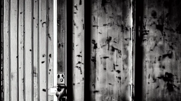 unhinged door, anime, monochrome, black background, ink, simple, maximum quality, broken hinge, barely functioning, why is it still being used it's a health hazard