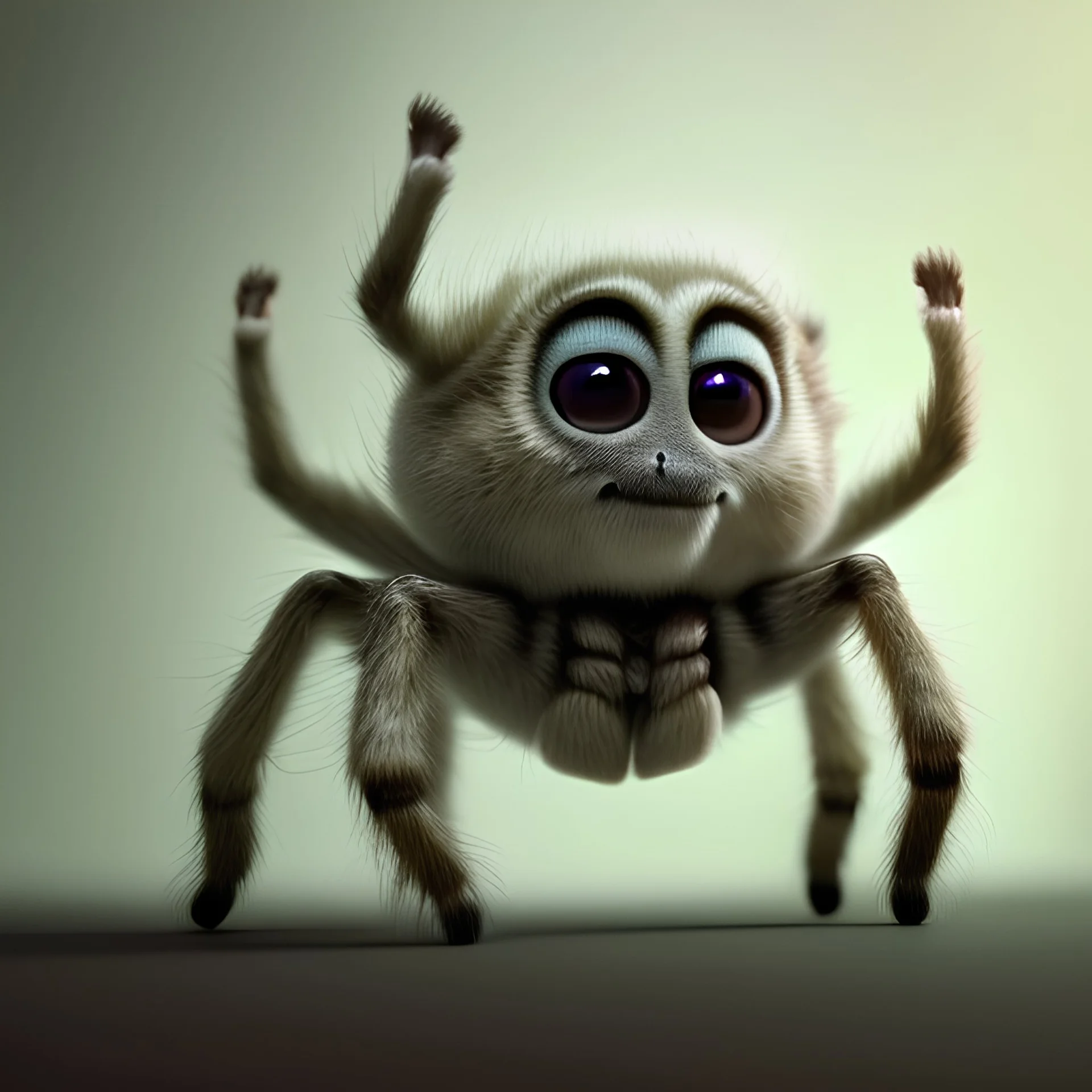 pixar art style of cute fat baby spider in natural environment, monotone color, full body, by mobeius, au naturel, hyper detailed, digital art, trending in artstation, cinematic lighting, studio quality, smooth render, unreal engine 5 rendered, octane rendered, art style by klimt and nixeu and ian sprigger and wlop and krenz cushart