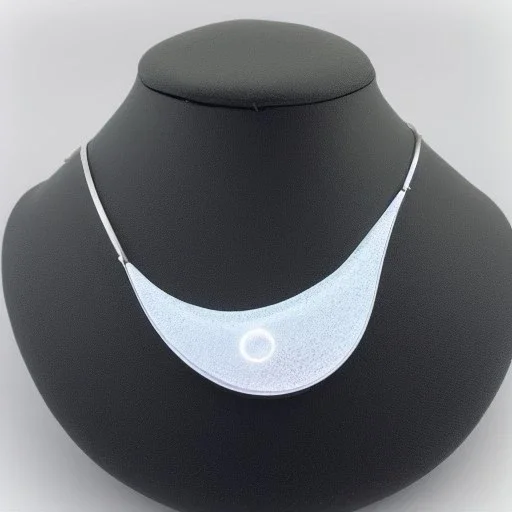 Clear polyester necklace with a silver pendant in the shape of a crescent moon