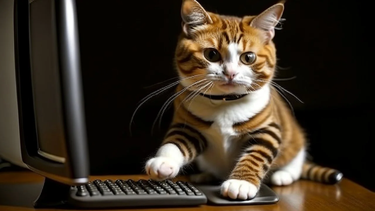 funny cat with computer mouse