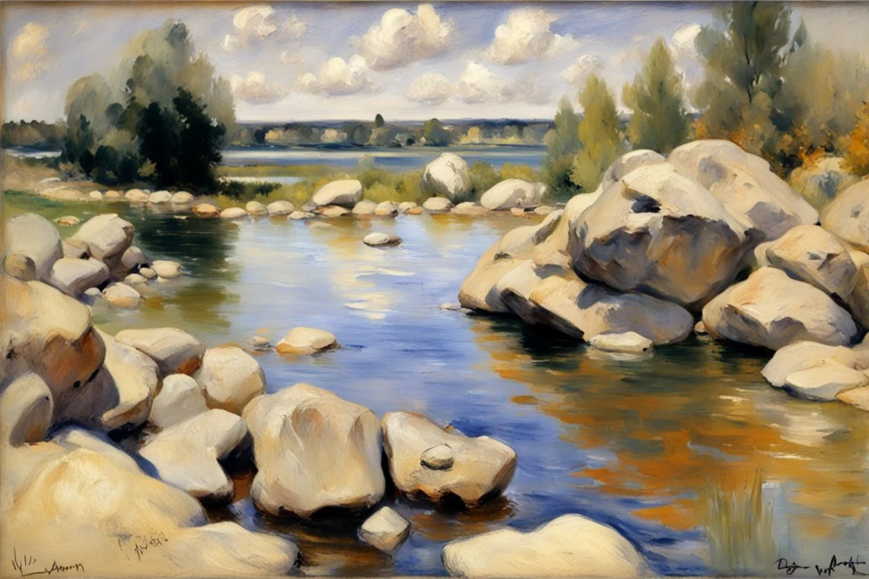 day, lake, rocks, begginer's landscape, lovis corinth and willem maris impressionism paintings