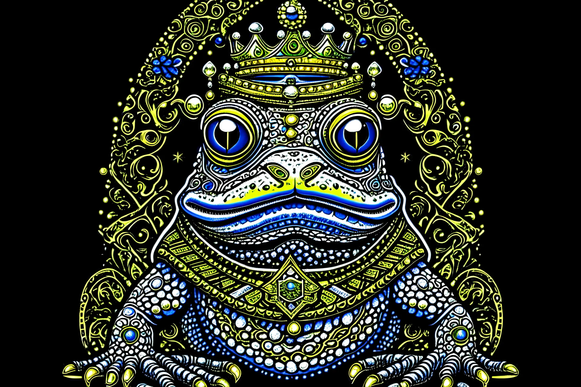 noble genius mutant psychic humanoid royal frog. bejeweled crown. global mental surveillance. interplanetary cognitive espionage. beautifully rendered top notch highly awarded critically acclaimed graphic novel high contrast elevated to status as fine art comic book cartoon character. stylized. line drawings photo real scale & proportions