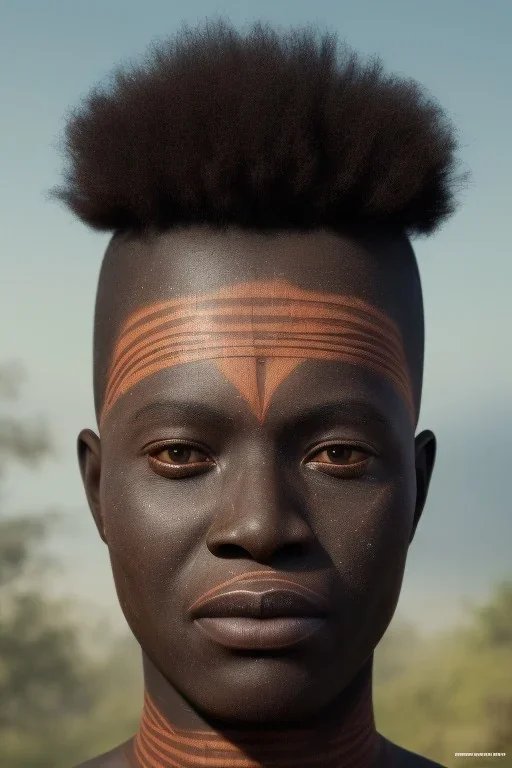 african head portrait, warrior costume, village, meditation, woods, galaxy sky, 8k quality