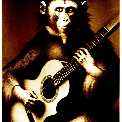 scratchart by albrecht durer of a monkey playing a guitar