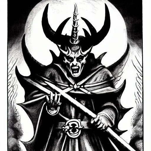 Devil demon satan king knights war code prophecy black and white