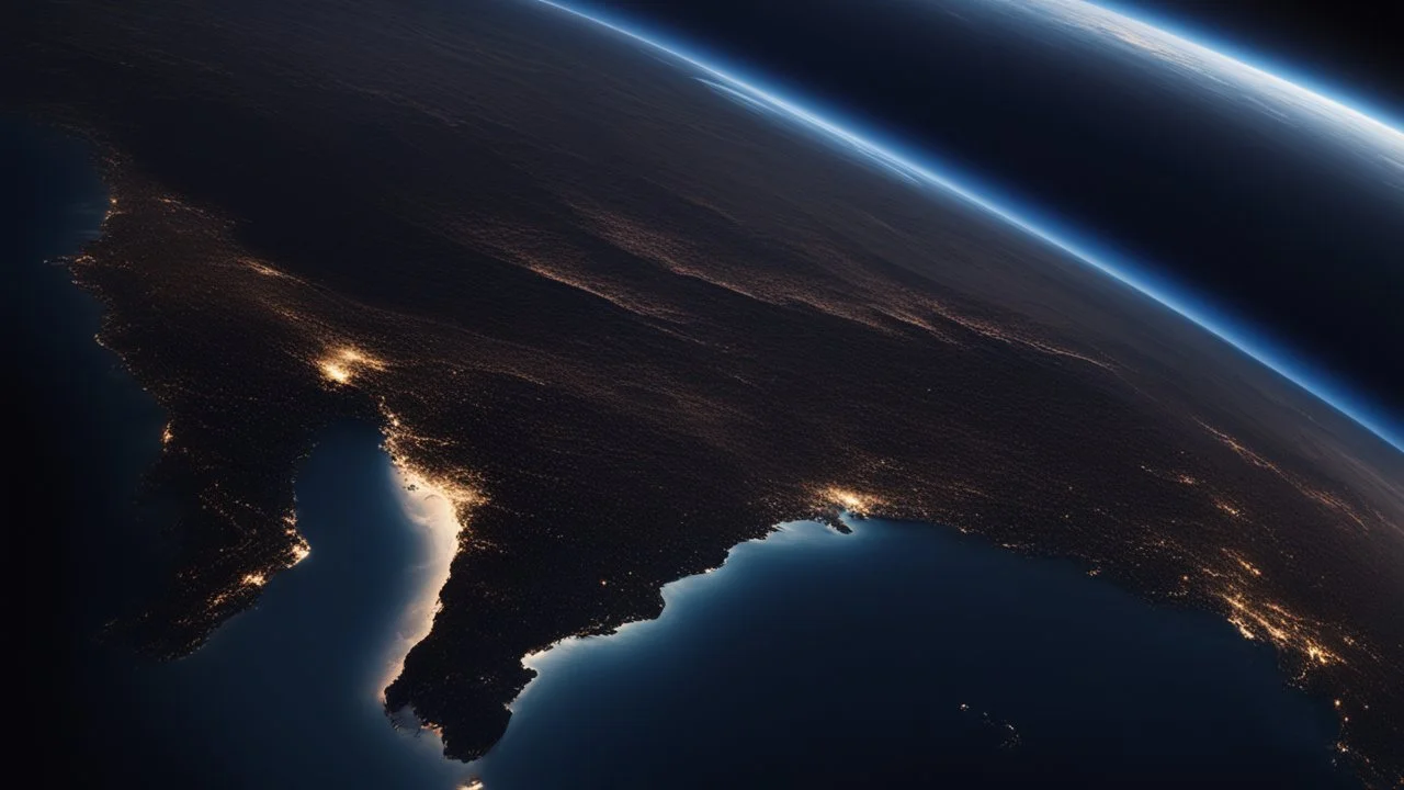 تصوير جوي للأرض من الفضاء، حيث يظهر الكوكب الأزرق الجميل في خلفية مظلمة وغامضة. تتلألأ سطح الأرض بألوانها المتعددة، ويتجلى لمحة من السحب والمحيطات. تنعكس ضوء الشمس بلطف على الجانب المضاء، مشيرةً إلى التنوع والجمال الذي تحمله هذه الكوكبة المعجزة.