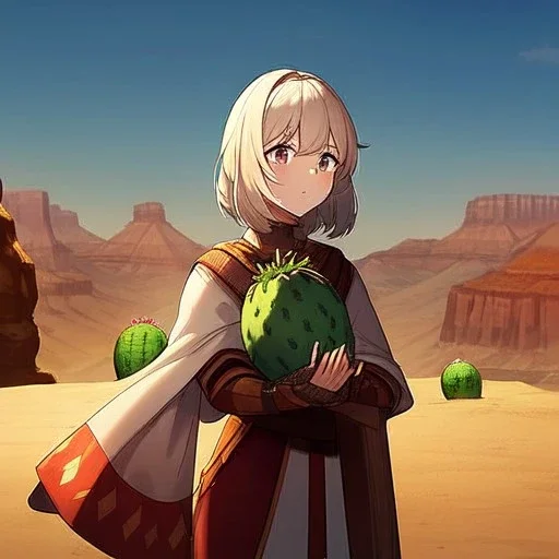 real life like traditional cactus in the desert in arizona, grand canyon, anime girl detail,thorny cactus