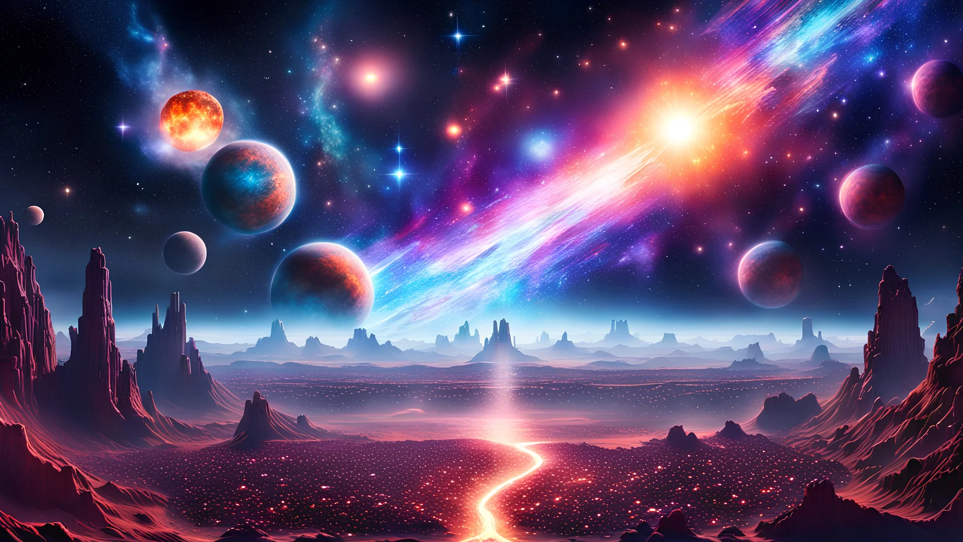 A decillion stars in the sky. A new Universe in the 22nd century. Super detailed. Photorealistic quality. 8k resolution holographic astral cosmic illustration mixed media by Pablo Amaringo Epic cinematic brilliant stunning intricate meticulously detailed dramatic atmospheric maximalist digital matte painting