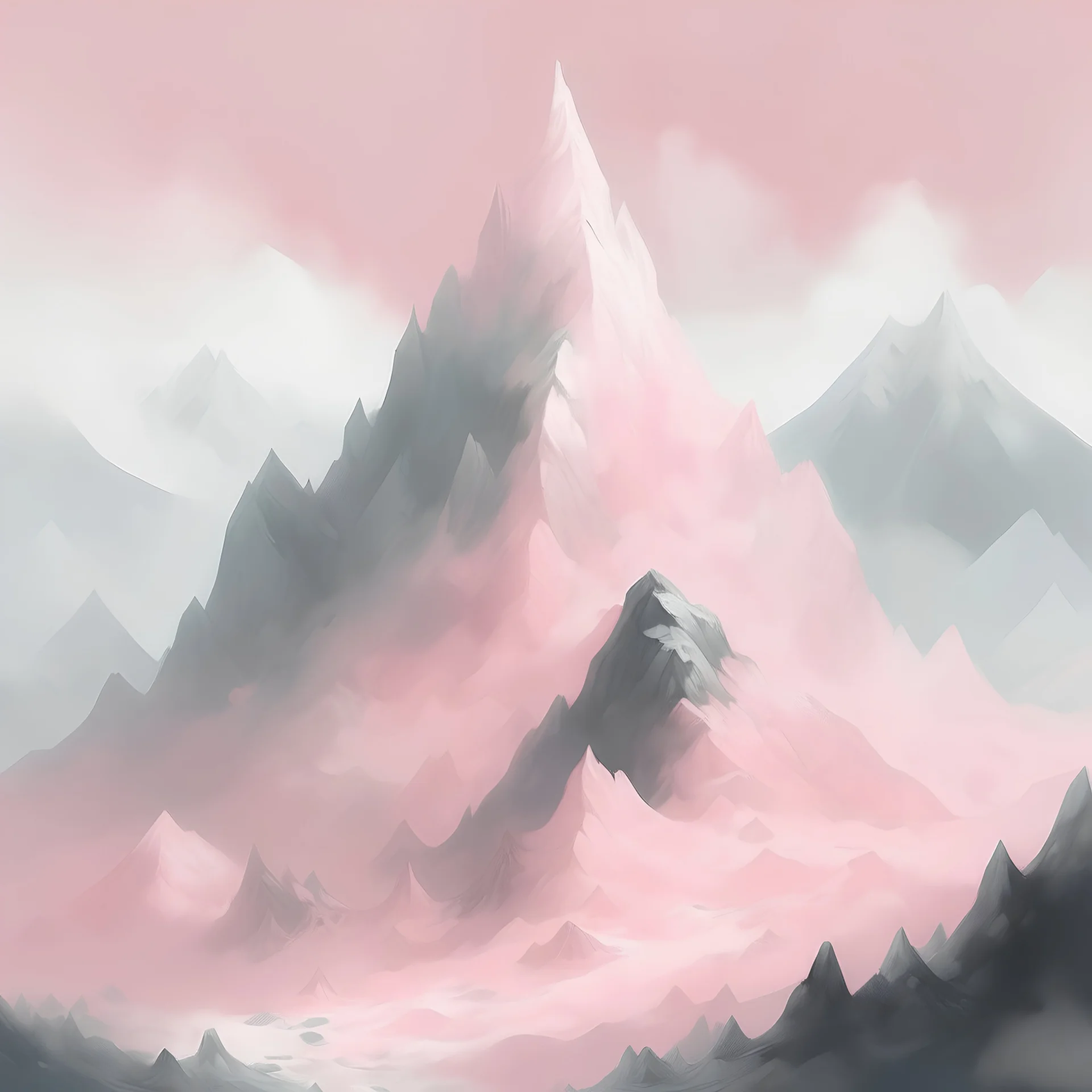 A pale pink mountain filled with ghosts painted by Zosan