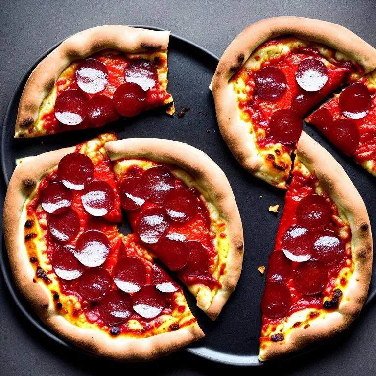 Donut-l shaped Pizza on plate, black background