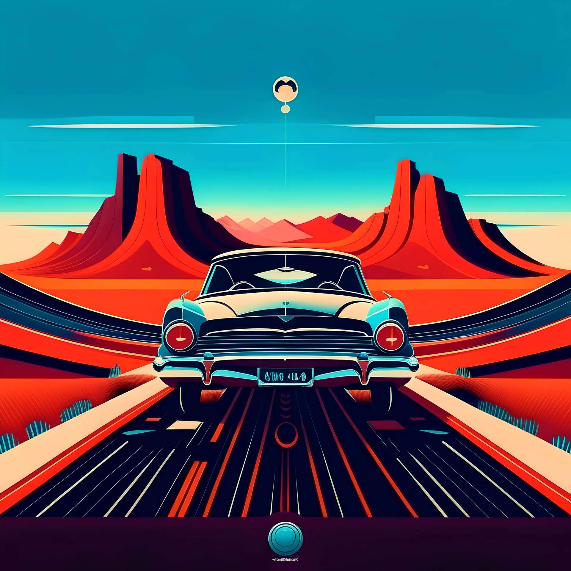 album cover for a playlist created for a car journey. Car trip. It has an awesome mix of music, from lots of different musical artists. Not symmetrical. More modern style