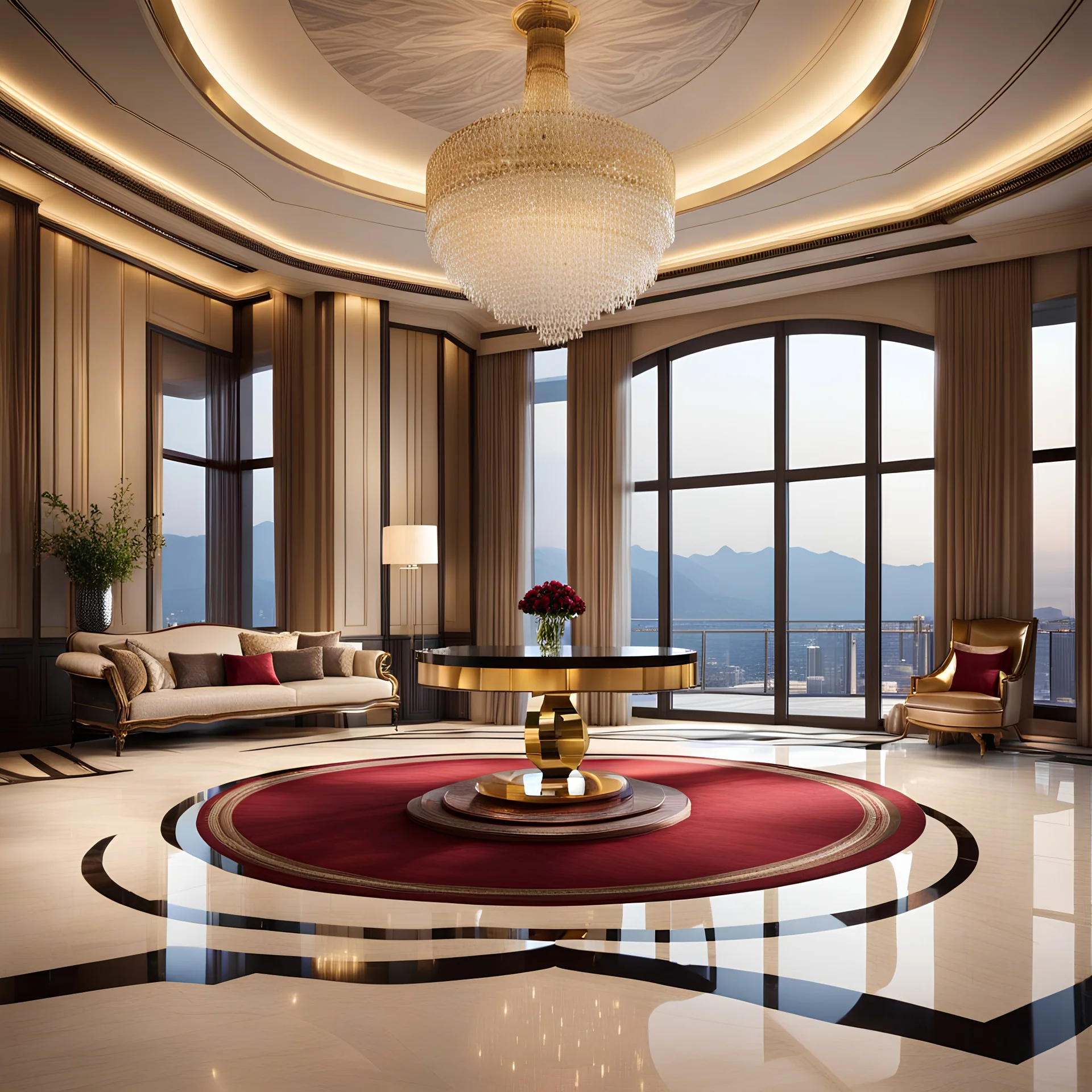 luxury room with luxury furniture ,with wide empty area in middle of floor for dancing