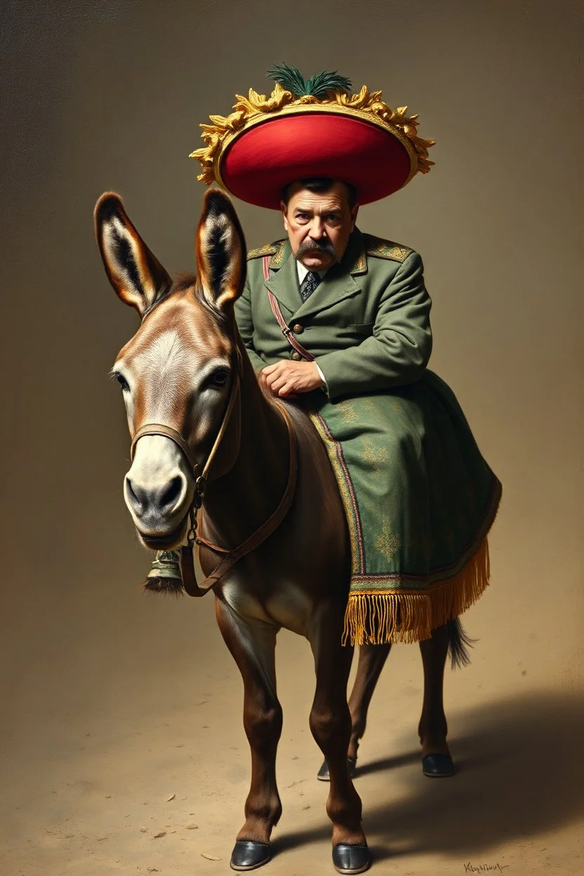 Mexican Hitler on a donkey walruss that also looks like Hitler, painted by Rembrandt