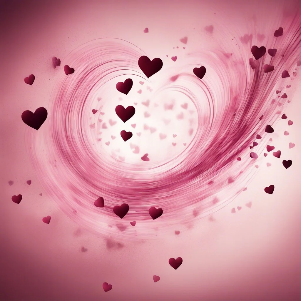 Light Pink And Maroon Whirling Mini Hearts In Air Romantic Grunge in Abstract Line Motion Background.