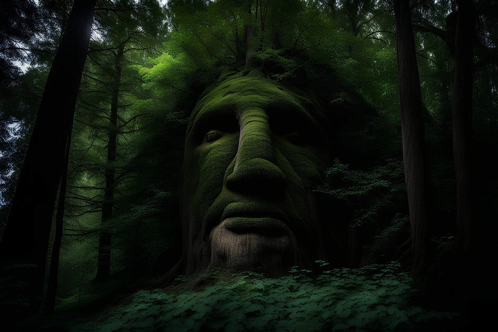 A 200-foot-tall tree with a face. Photograph.