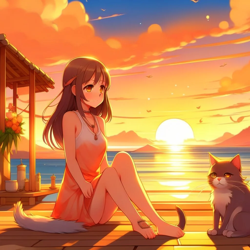 girl anime style sunset beach resort and spa massage cat