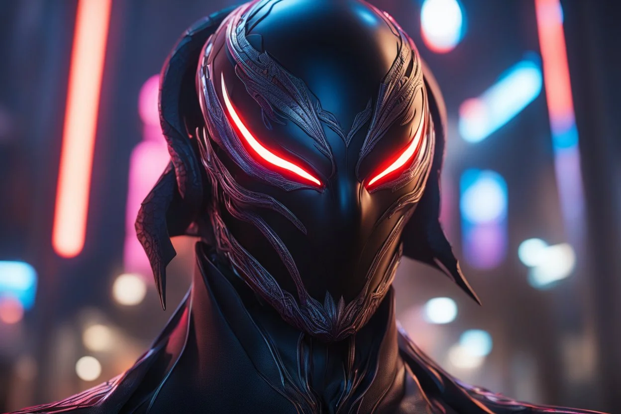 Machine symbiote in 8k solo leveling shadow drawing, jhin model, Halloween theme, neon lights, intricate details, highly detailed, high details, detailed portrait, masterpiece,ultra detailed, ultra quality