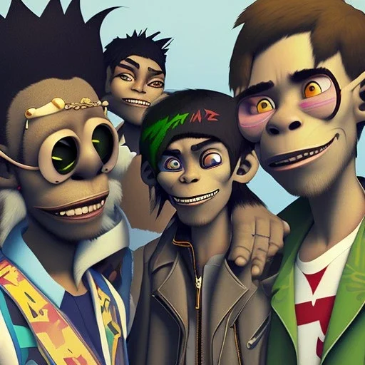 Portrait 3d of band <Gorillaz> style,