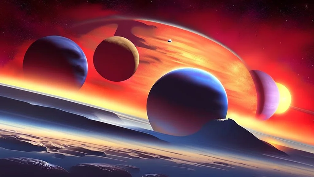 alien planets in space with large moons