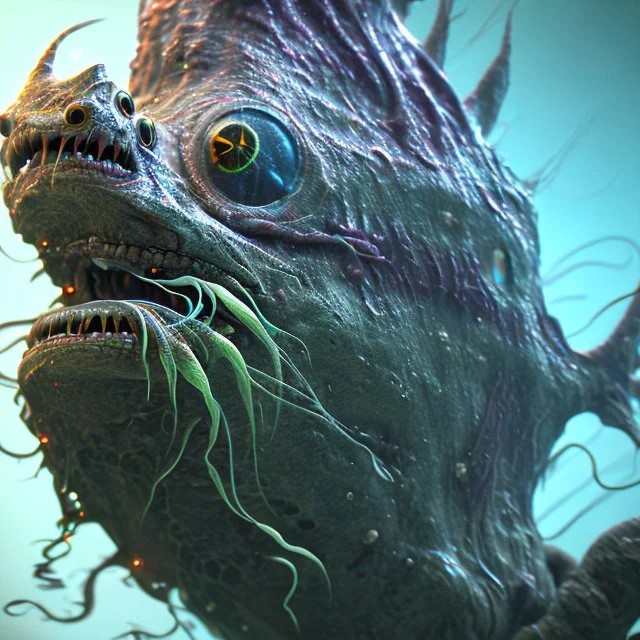 fluid ink angler fish creature, unreal engine 5, 8k resolution, photorealistic, ultra detailed