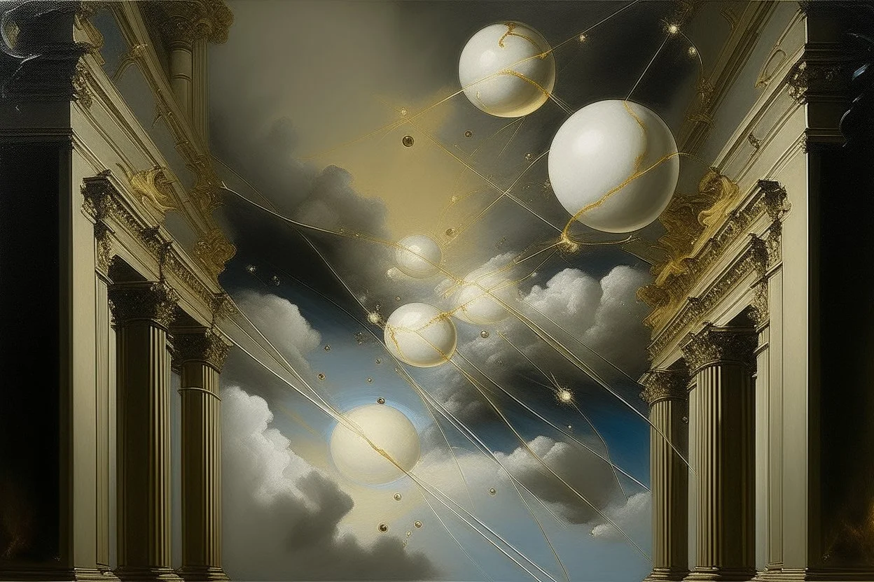 A light cream colored sky with balls of lightning painted by Giovanni Battista Sassi
