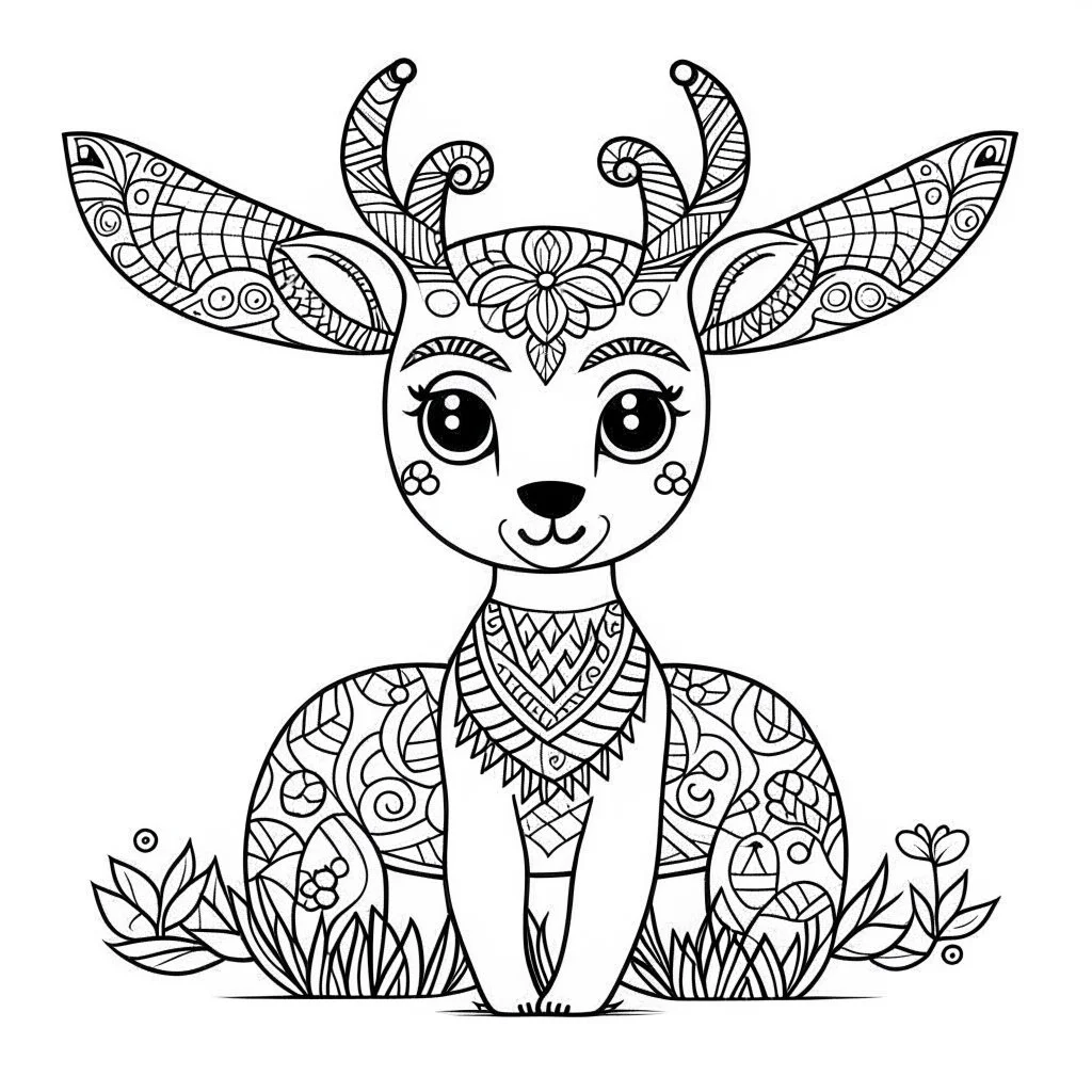 mandala baby deer, happy, cute animals, full view, realistic, coloring page, only draw lines, coloring book, clean line art, –no sketch, color, –ar 3:4, white background, minimalistic black lines, minimal black color, low level black colors, coloring page, avoid thick black colors, thin black line art, avoid colors, perfect shape, perfect clear lines,