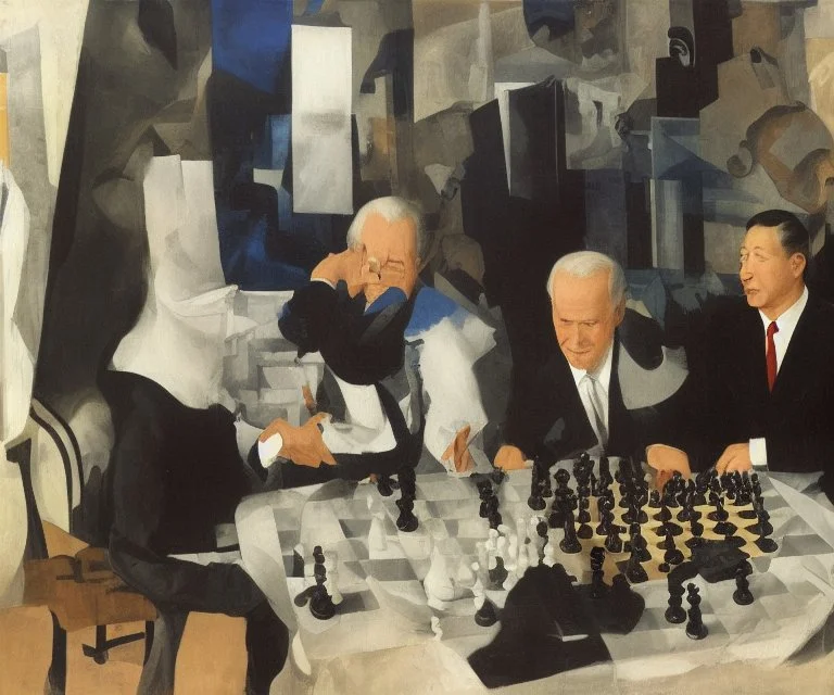 Complex Surgical Instruments through Putin, President Xi Of China And Joe Biden Play Chess with a Newborn Boy,Minimalism,Painting By Lucian Adrian Ghenie,Freud,Rene Magritte,Salvador Dali,Pablo Picasso,Michelangelo