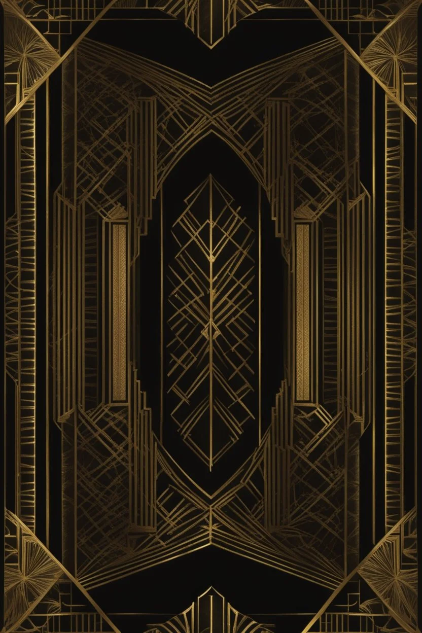 gold art deco book cover border on a black background