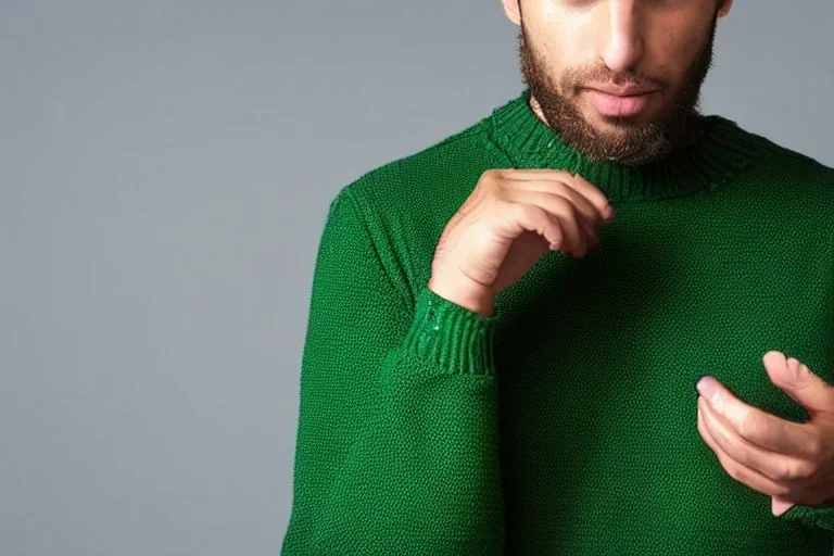 Man thinking hard in green sweater