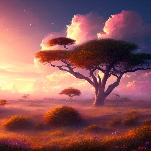 Lovely Anime Sunrise Scenery, Serengeti, wallpaper, Beautiful lighting, Dreamy, Ethereal Sky, Vibrant,