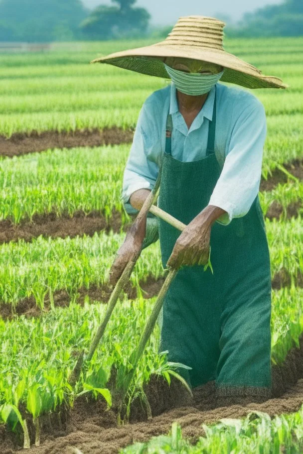 Asian farmer growing cover crops