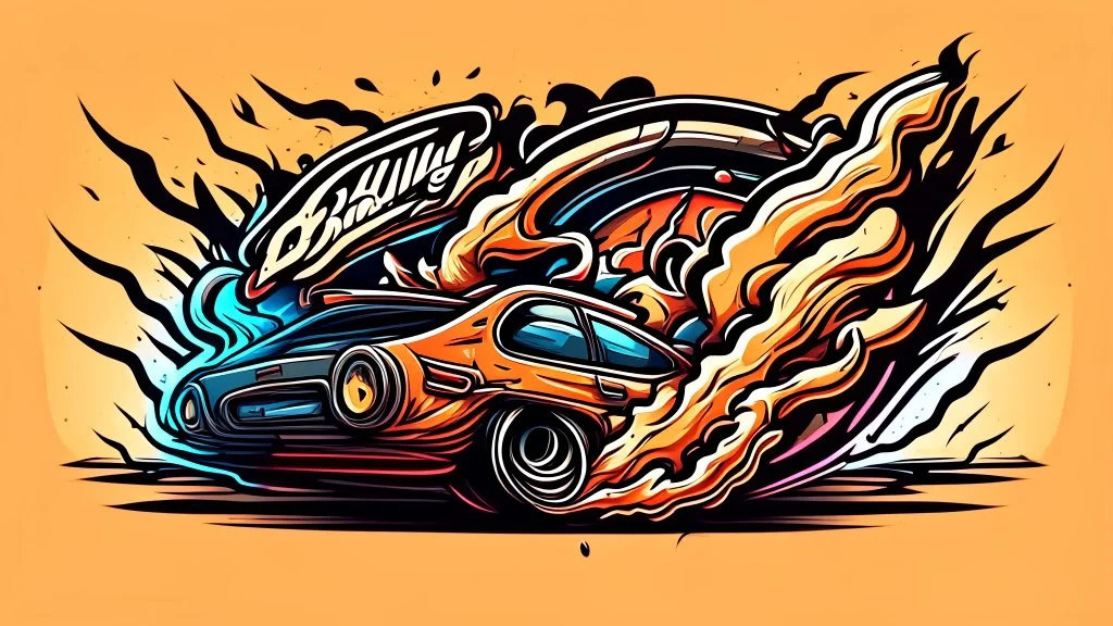 Cartoon drifting car burnout logo