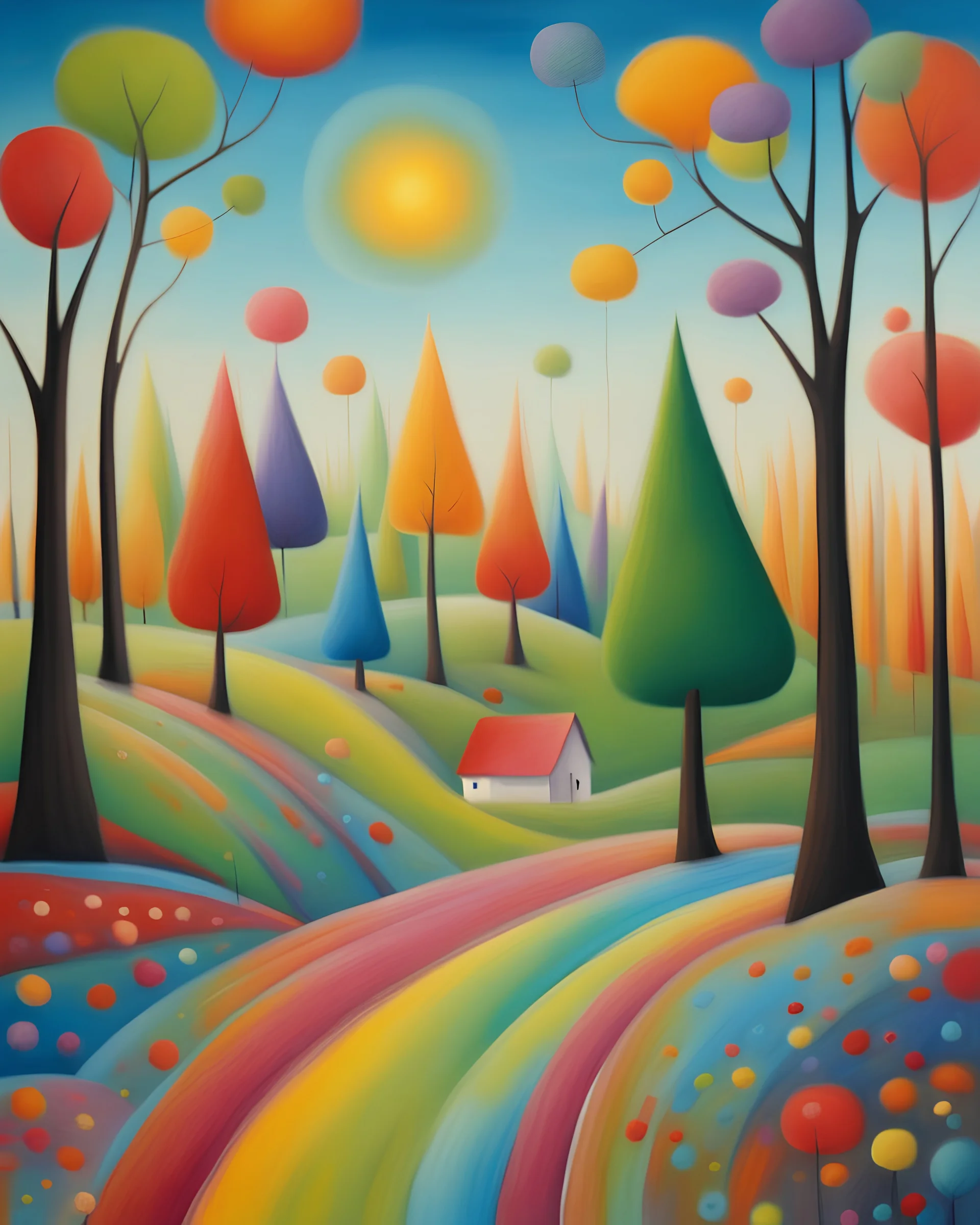 a whimsical multicolor forrest line, on the horizon, by Iwona Lifsches