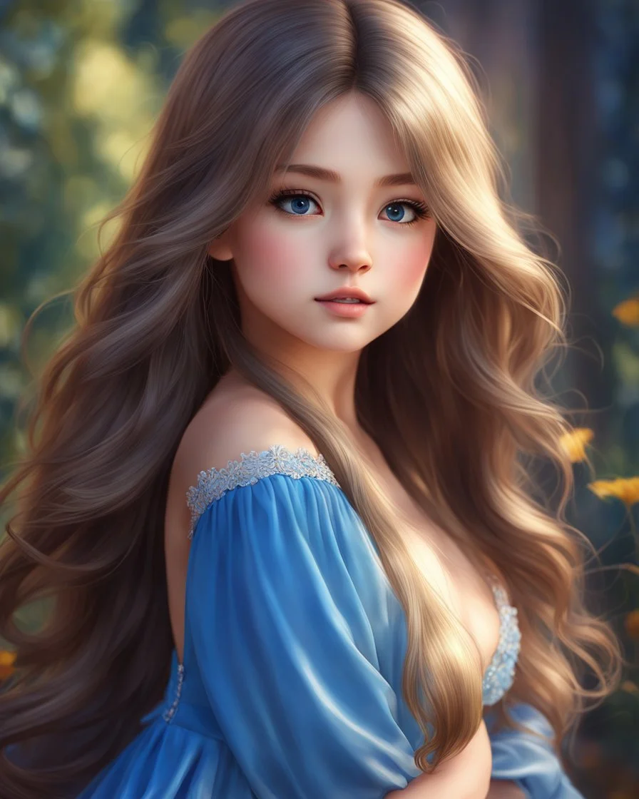 a girl with long hair wearing a blue dress, realistic cute girl painting, carlos ortega elizalde, beautiful character painting, kawaii realistic portrait, realistic anime 3 d style, realistic anime art style, realistic anime artstyle, photorealistic anime girl render, cute 3 d render, gorgeous 3d render, cg art, detailed realistic beautiful, photorealistic disney