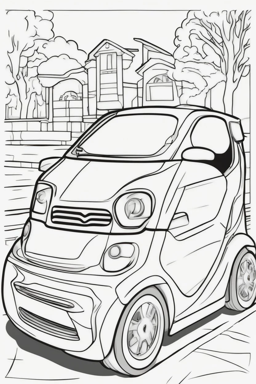 coloring page for kids, electric car, thick outline, low details, no shading, no color