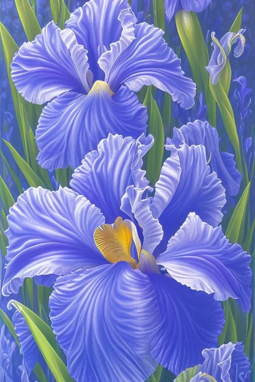 a painting of a blue iris by artist "Hiroshi Kobayashi"