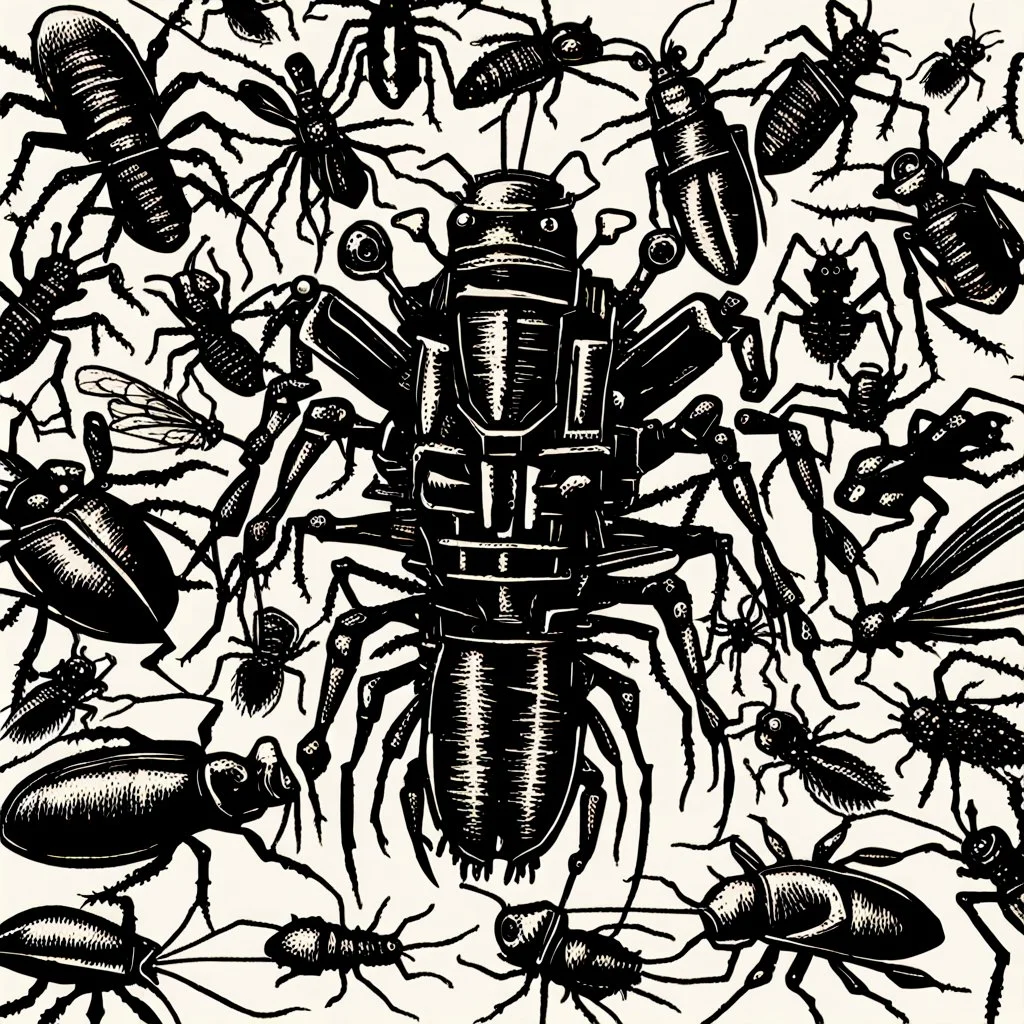 horror, infested, swarm, mechanical, robot, insects, bugs, cockroaches, flies, spiders, ticks, parasites screaming person, pain, decay