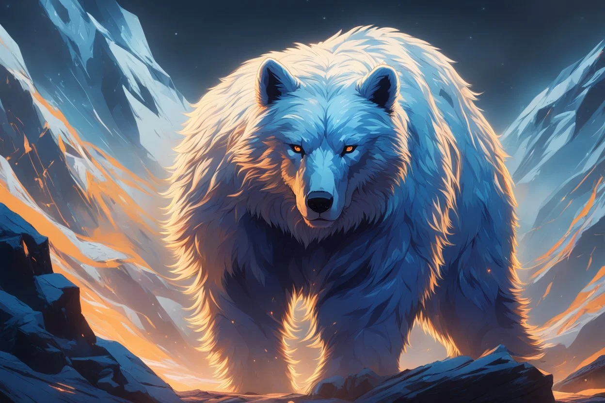 white bear in 8k solo leveling shadow artstyle, blue ice and thunder them, neon effect, blue thunder, full body, apocalypse, intricate details, highly detailed, high details, detailed portrait, masterpiece,ultra detailed, ultra quality