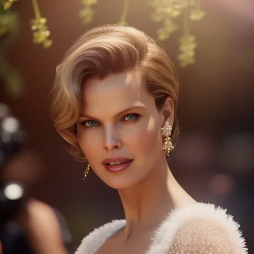 Eva Herzigova has angel wings. She has beautiful eyes, Her hair flies in the air. with yellow flowers for hair, closed eyes, rtx, reflection, 8k, glow, winning photography, caustics