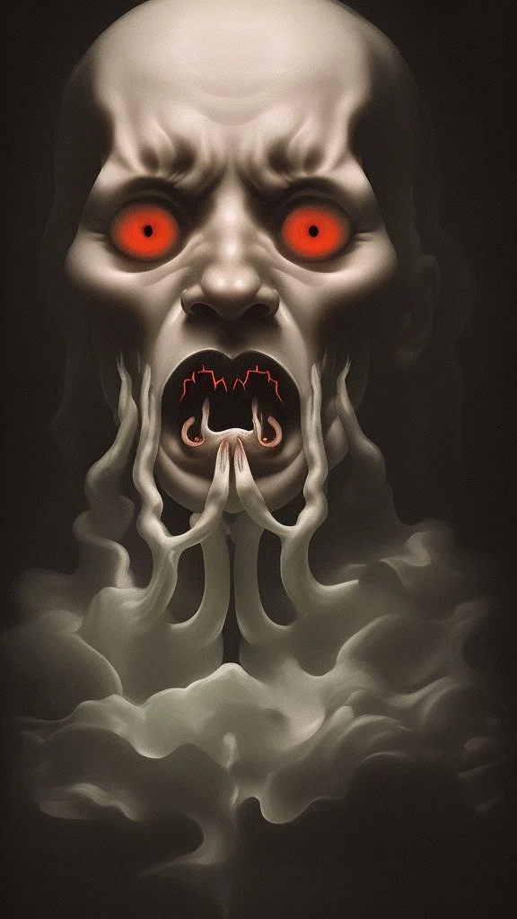 a sleepless night inside a dark a delusional state haunted by ghostly images, paint it in the baroque style, as if the man is horrified , warms comes out of his mouth