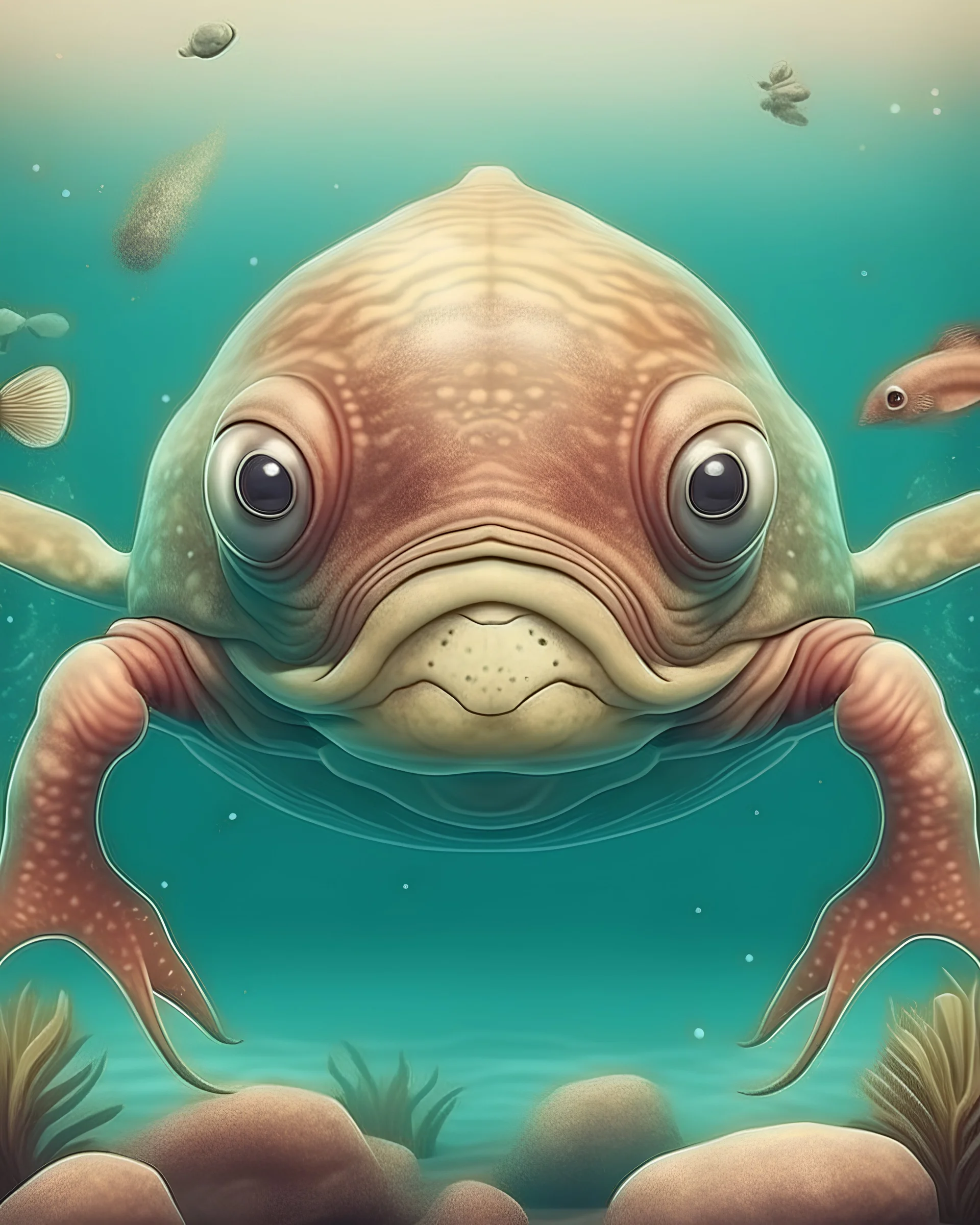 can you create a beautiful realistic sea animal in vintage theme