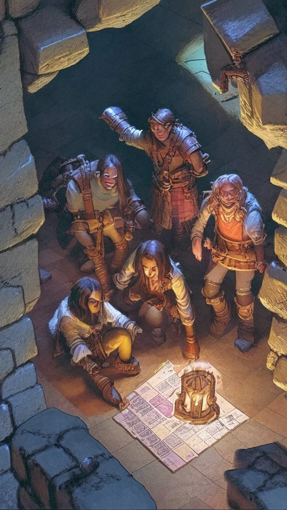 rpg group surviving a trap in a dungeon