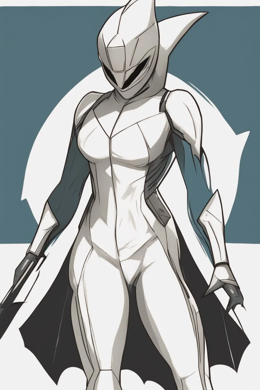 superhero suit would be sleek and powerful, with a shark-inspired design. It would have a dark blue color scheme, sharp lines, and a fin-like cape, representing her strength and determination.