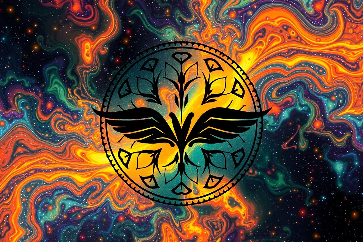 A design with a beautiful, amazing, and psychedelic background.