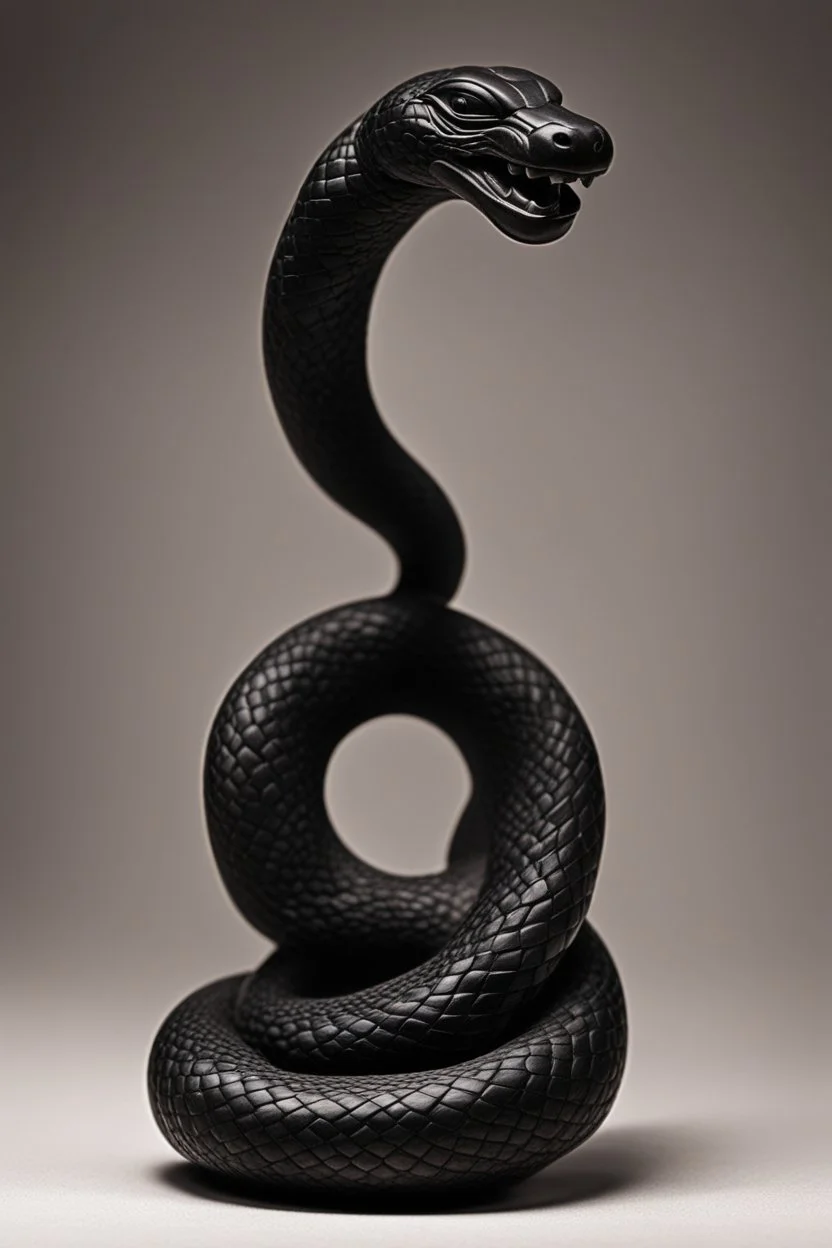 an ominous small statuette made of ebony in the form of a snake coiling around a rock